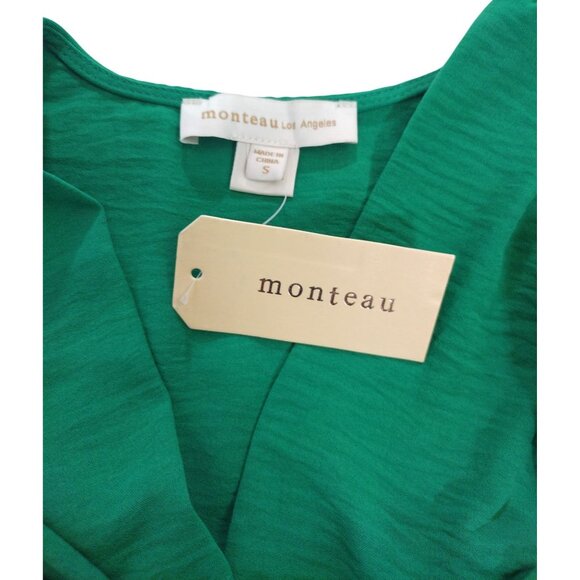 Monteau Womens Green Ruffle Sleeve Midi Dress S Polyester, NWT. - Picture 3 of 7